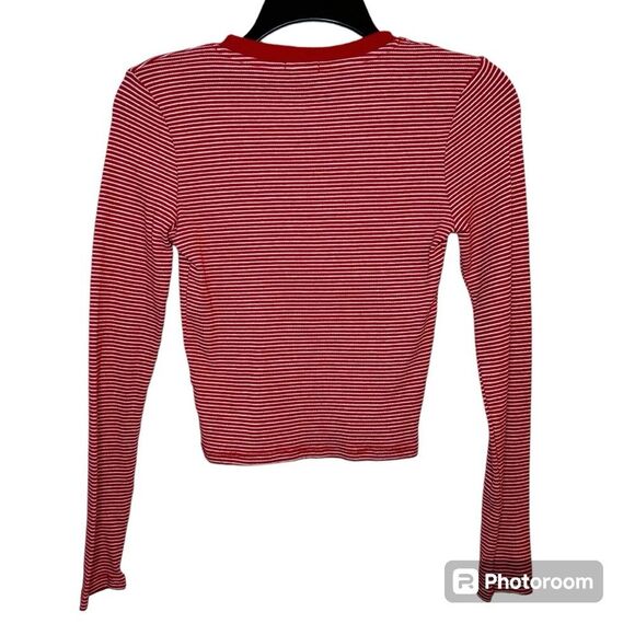 Heart & Hips Red Striped Cropped Long Sleeve Top Size Small - Picture 2 of 7